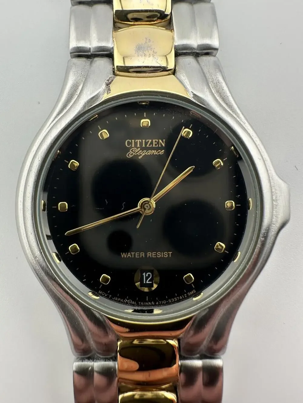 Vintage Citizen Elegance Quartz Watch Dark Grey Dial Date Unisex 35mm